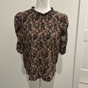 NWT THML Puff Sleeve Paisley Top Sz L